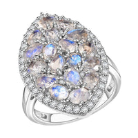 Karis Moon Glow Moonstone and White Zircon 4.10 ctw Galaxy Ring in Platinum Bond