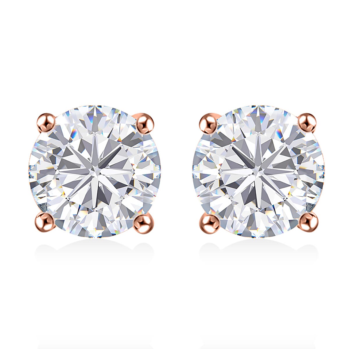 J Francis Embellished with Zirconia by Swarovski 1.70 ctw Solitaire Stud Earrings in 18K Vermeil Rose Gold Over Sterling Silver