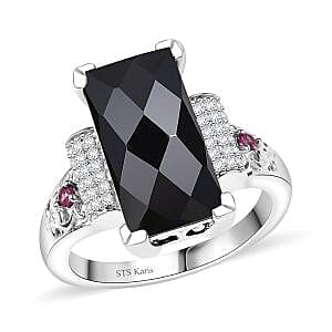 Karis Thai Black Spinel and Multi Gemstone 7.10 ctw Ring in Platinum Bond (Size 10.0)
