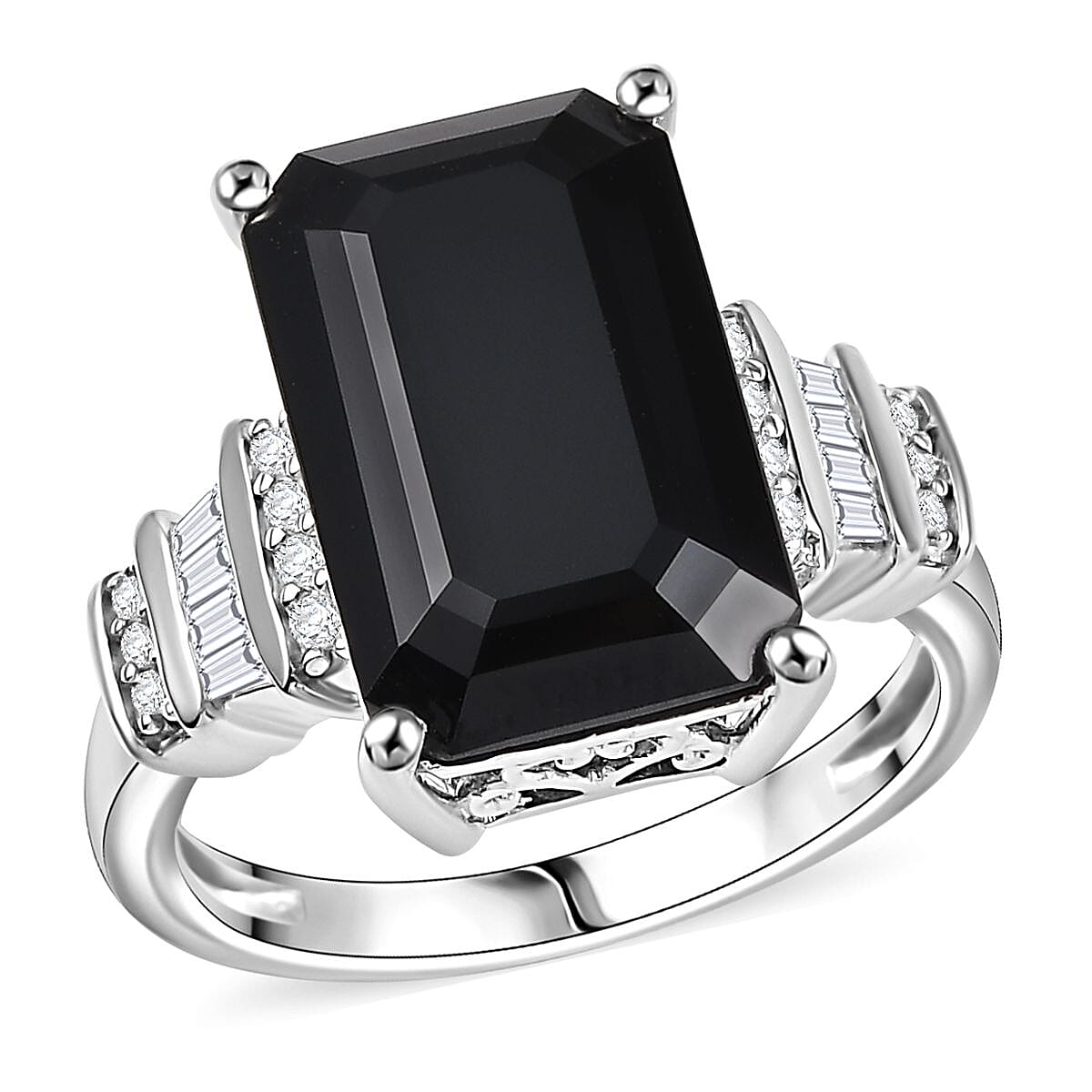 Karis Thai Black Spinel and White Zircon 12.25 ctw Ring Platinum Bond (Size 10.0)