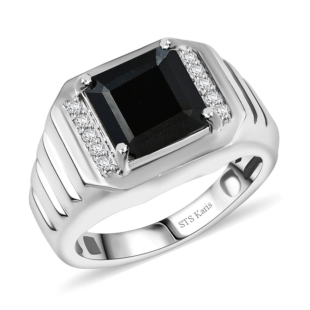 Karis Thai Black Spinel, White Zircon Men's Ring in Platinum Bond (Size 10.0) 5.40 ctw