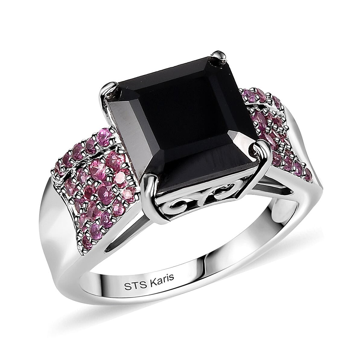Karis Thai Black Spinel and Orissa Rhodolite Garnet 6.00 ctw Ring in Platinum Bond (Size 10.0)