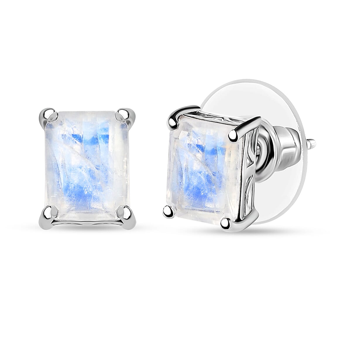 D'Joy Moon Glow Moonstone 3.00 ctw Stud Earrings in Platinum Over Sterling Silver