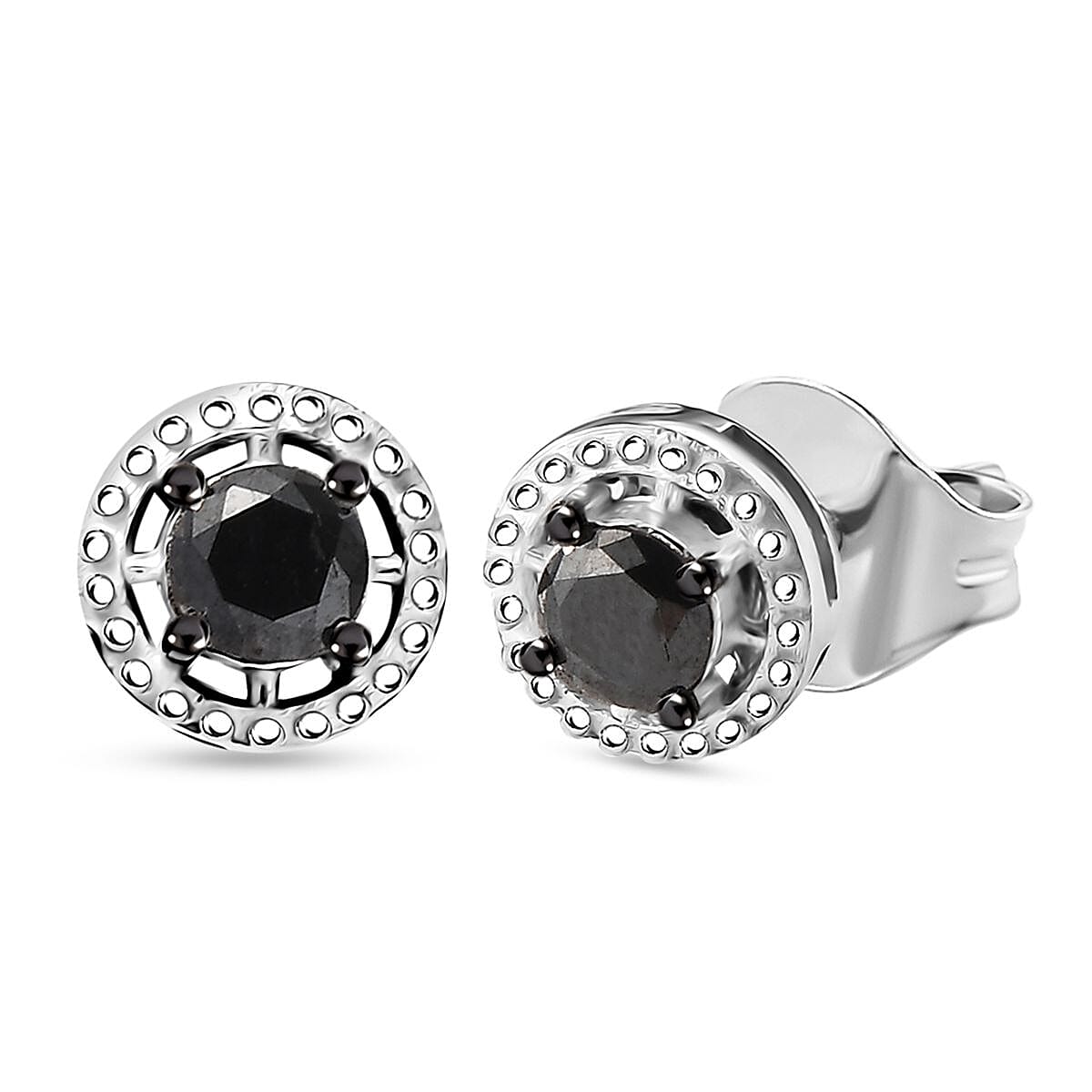 D'Joy Black Diamond (IR) Solitaire Stud Earrings in Rhodium Over Sterling Silver 0.35 ctw
