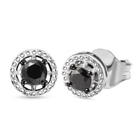 D'Joy Black Diamond (IR) Solitaire Stud Earrings in Rhodium Over Sterling Silver 0.35 ctw