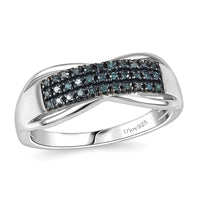 D'Joy Blue Diamond (IR) Ring in Rhodium Over Sterling Silver (Size 10.0) 0.15 ctw