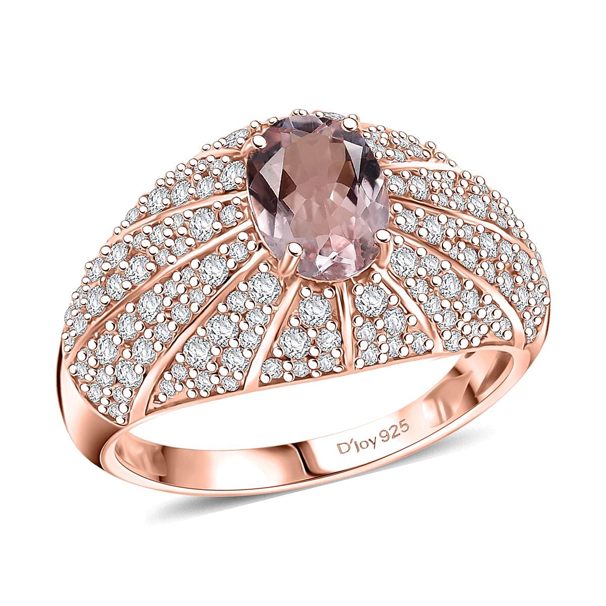 D'Joy Premium Pink Morganite, Moissanite Blooming Dawn Ring in 18K Vermeil RG Over Sterling Silver (Size 10) 2.70 ctw