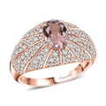 D'Joy Premium Pink Morganite, Moissanite Blooming Dawn Ring in 18K Vermeil RG Over Sterling Silver (Size 10) 2.70 ctw - Sticky add to cart bar