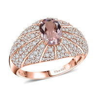 D'Joy Premium Pink Morganite, Moissanite Blooming Dawn Ring in 18K Vermeil RG Over Sterling Silver (Size 10) 2.70 ctw