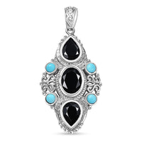 Karis Thai Black Spinel and Sleeping Beauty Turquoise 5.60 ctw Starlit Ocean Pendant without Chain in Platinum Bond