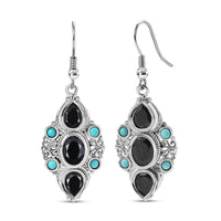 Karis Thai Black Spinel and Sleeping Beauty Turquoise 7.25 ctw Starlit Ocean Earrings in Platinum Bond