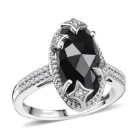 D'Joy Thai Black Spinel and White Zircon 6.85 ctw Ring in Rhodium Over Sterling Silver (Size 10.0)