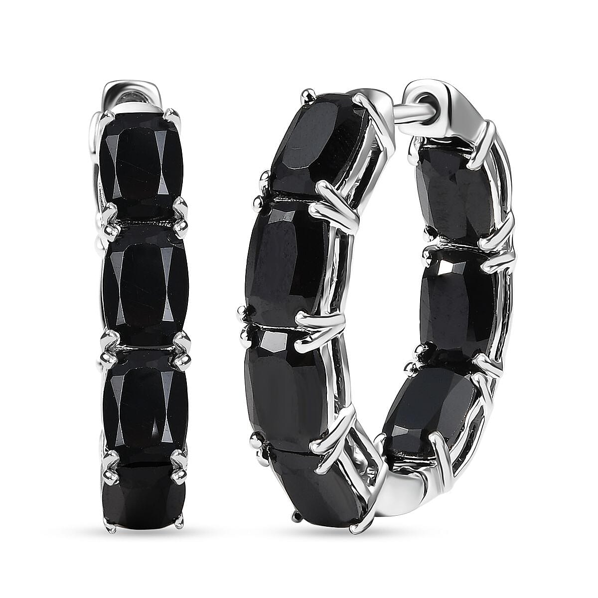 Karis Thai Black Spinel 16.60 ctw Inside-out Hoop Earrings in Platinum Bond
