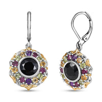 Karis Thai Black Spinel and Multi Gemstone 7.00 ctw Celestial Garden Earrings in 18K YG Plated and Platinum Bond
