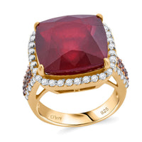 Premium Niassa Ruby (FF) and Multi Gemstone 21.90 ctw Royal Reflection Ring in 18K Vermeil Yellow Gold Over Sterling Silver