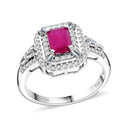 AAA Royal Ruby, Moissanite Ring in Rhodium Over Sterling Silver (Size 10.0) 2.00 ctw - Sticky add to cart bar