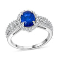 Premium Tanzanian Blue Spinel (DF) and Moissanite 1.90 ctw Ring in Rhodium Over Sterling Silver (Size 6.0) - Sticky add to cart bar