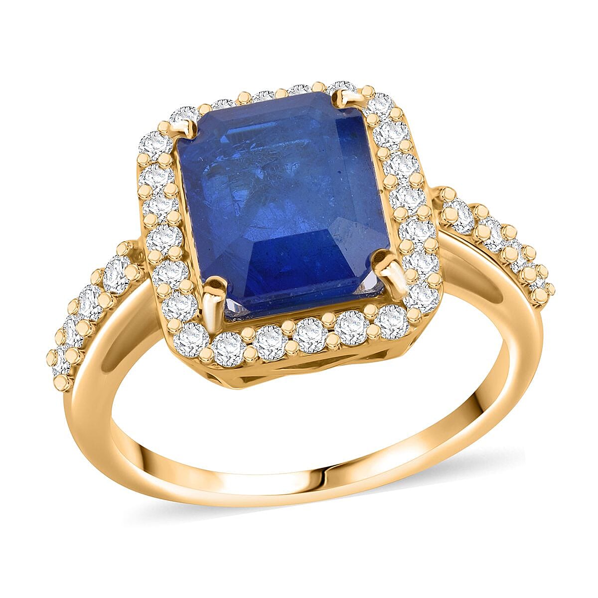 10K Yellow Gold Premium Tanzanian Blue Spinel (DF), Luxuriant Lab Grown Diamond (G-H, SI) Ring (Size 10.0) 4.40 ctw