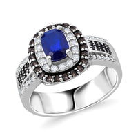 Premium Tanzanian Blue Spinel (DF), Champagne White Zircon Ring in Rhodium Over Sterling Silver (Size 10.0) 2.75 ctw
