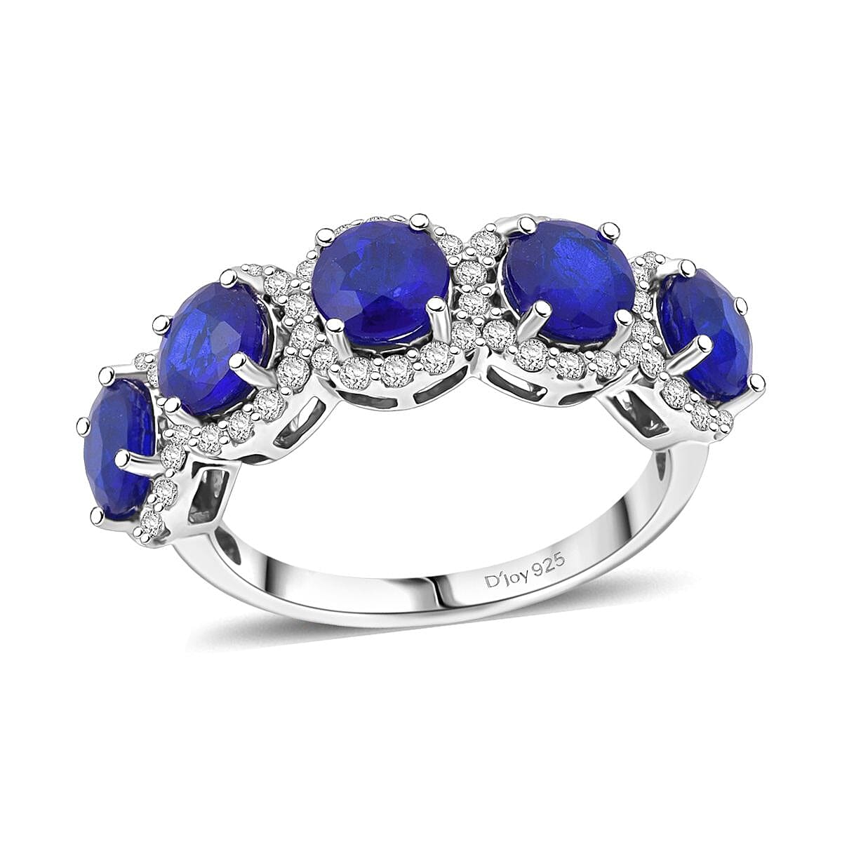 Premium Tanzanian Blue Spinel (DF), Moissanite Ring in Rhodium Over Sterling Silver (Size 10.0) 3.60 ctw