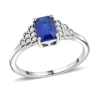 Premium Tanzanian Blue Spinel (DF) and White Zircon 1.20 ctw Ring in Rhodium Over Sterling Silver (Size 10.0)
