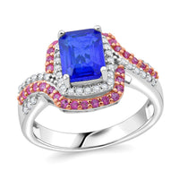 Premium Tanzanian Blue Spinel (DF) and Multi Gemstone 2.60 ctw Crown and Rose Ring in Rhodium Over Sterling Silver