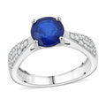 Tanzanian Blue Spinel (DF), Moissanite Ring in Rhodium Over Sterling Silver (Size 10.0) 1.70 ctw - Sticky add to cart bar