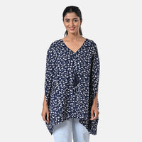 Navy Polyester Mini Kaftan Dress With Waist Tie Tassel Detailing - L (31"x39")