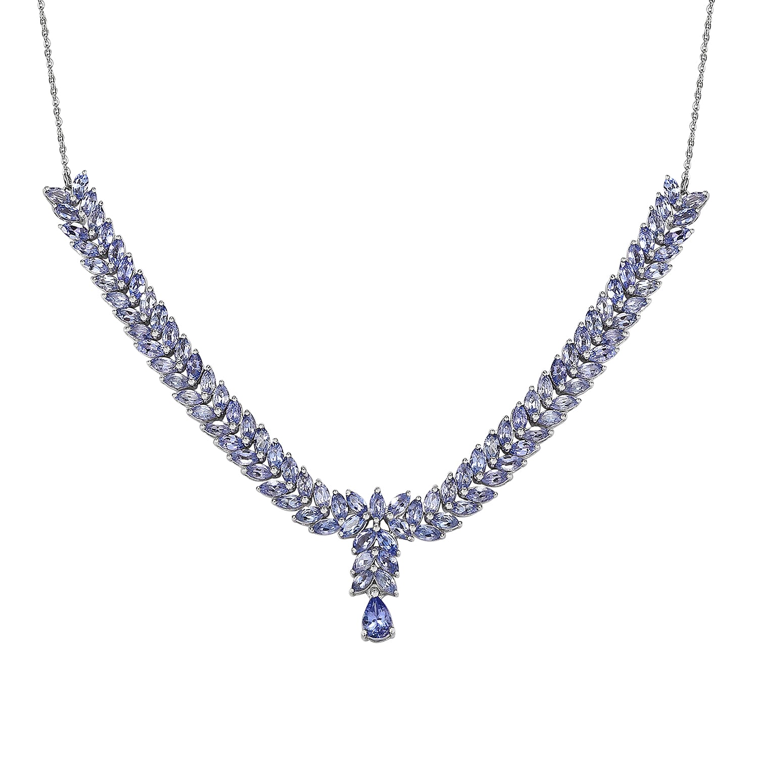 D'Joy Tanzanite 8.50 ctw Dynasty in Blue Necklace 18 Inches in Rhodium Over Sterling Silver