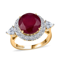 10K Yellow Gold AAA Niassa Ruby (FF), Luxuriant Lab Grown Diamond (E-F, VS) (1.22 cts) Ring (Size 10.0) 8.98 ctw