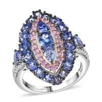 D'Joy Tanzanite, Multi Gemstone Ring in Rhodium Over Sterling (Size 10.0) 4.15 ctw