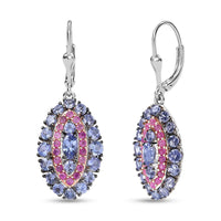 D'Joy Tanzanite, Pink Sapphire Earrings in Rhodium Over Sterling Silver 3.75 ctw