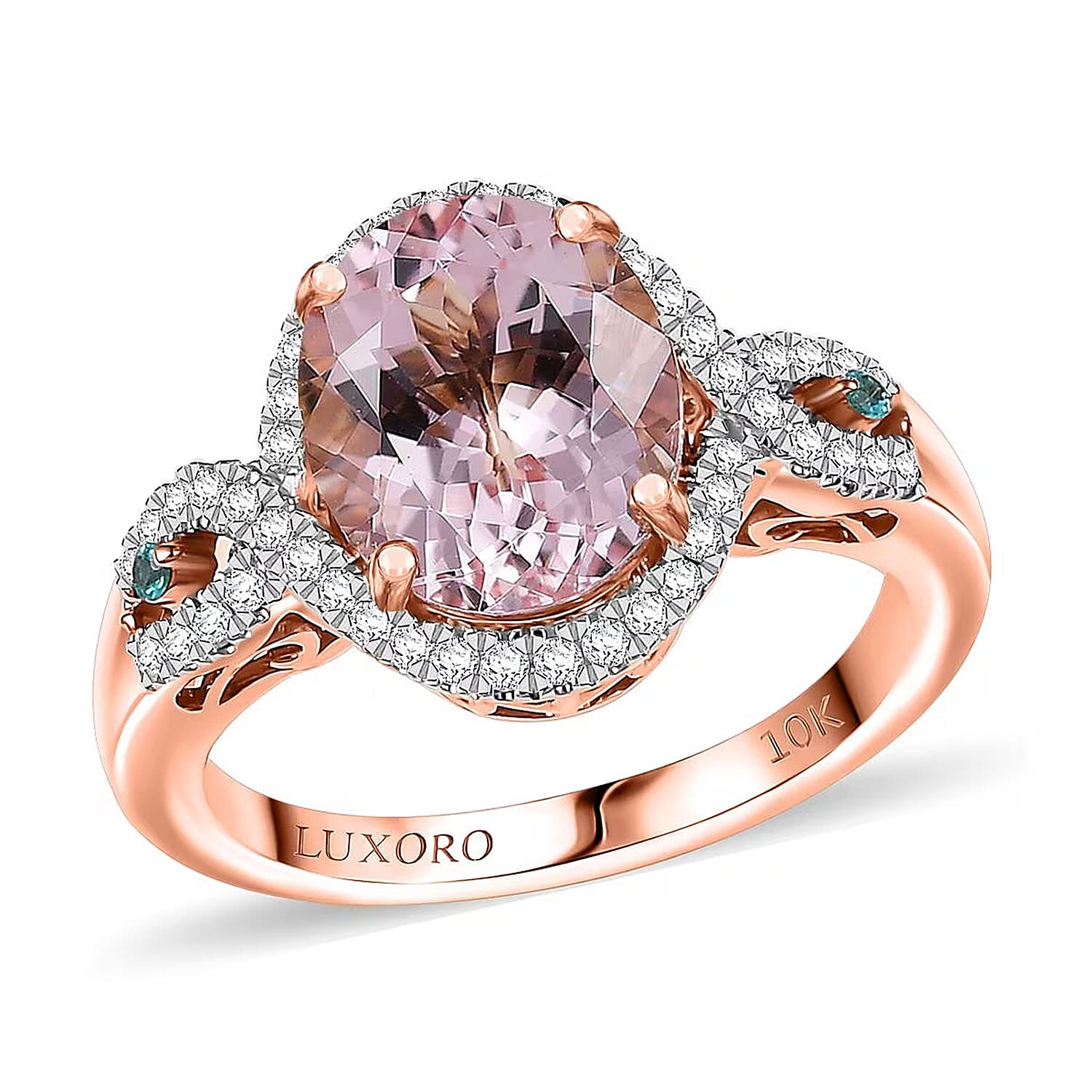 Luxoro AAA Pink Morganite, Paraiba Tourmaline and G-H I2 Diamond 3.75 ctw Ring in 14K Rose Gold (Size 7.0)