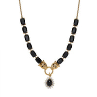 Karis Thai Black Spinel and White Zircon 16.50 ctw Panther Necklace 18 Inches in 18K YG Plated