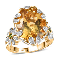 D'Joy Yellow Labradorite and Multi Gemstone 8.80 ctw Ring in 18K Vermeil Yellow Gold Over Sterling Silver (Size 10.0)
