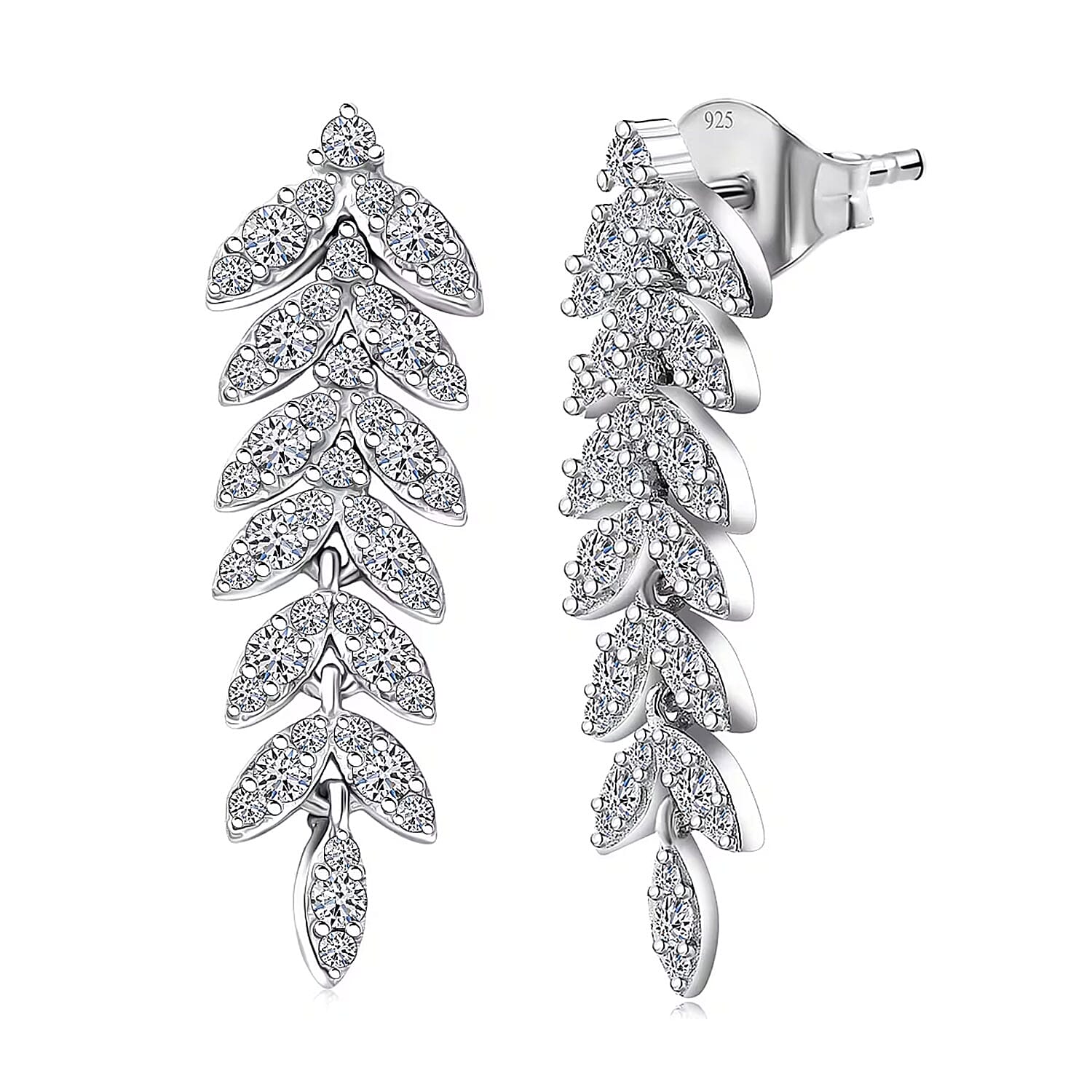 Luxuriant Lab Grown Diamond G-H SI 1.00 ctw Whispering Leaves Earrings in Rhodium Over Sterling Silver