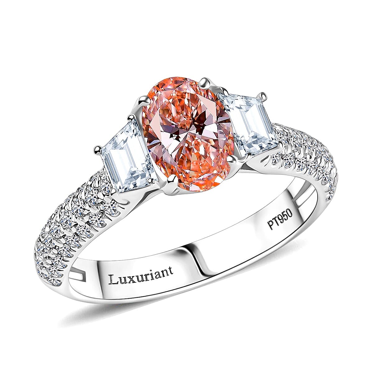 IGI Certified Luxuriant Lab Grown Pink Diamond (IR) 10.0) VS and Lab Grown Diamond 2.00 ctw Ring in 950 Platinum (Size 8.0) 6.35 Grams