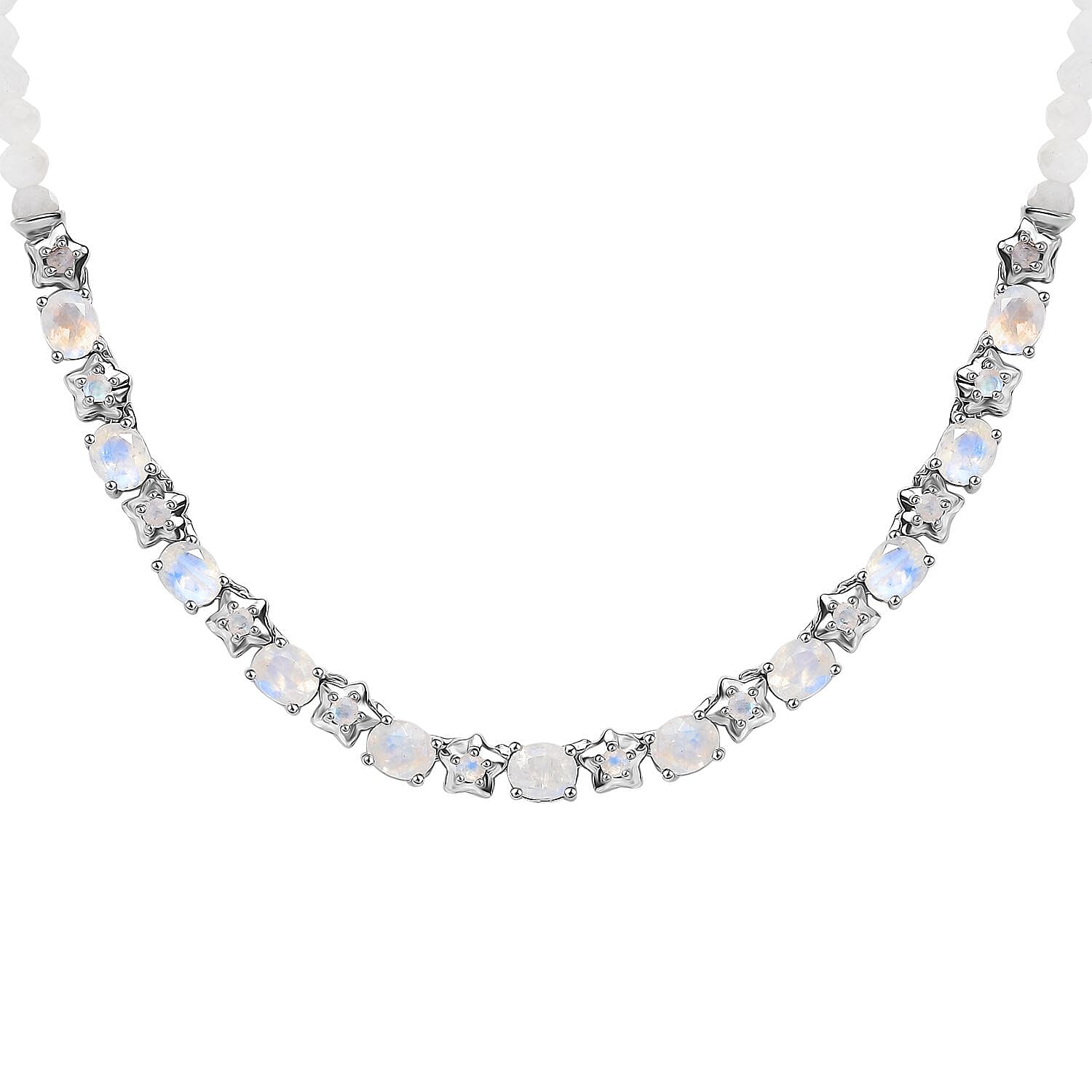 Karis Moon Glow Moonstone and Moonstone 29.75 ctw Necklace 18-20 Inches in Platinum Bond