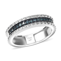 D'Joy Blue Diamond (IR) Ring in Rhodium Over Sterling Silver 0.15 ctw (Size 10.0) 0.15 ctw