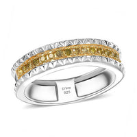 D'Joy Blue Diamond (IR) Ring in Rhodium Over Sterling Silver 0.15 ctw (Size 10.0) 0.15 ctw