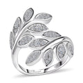 Luxuriant Lab Grown Diamond (G-H SI) Leaf Bypass Ring in Rhodium Over Sterling Silver (Size 10.0) 0.50 ctw - Sticky add to cart bar