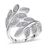 Luxuriant Lab Grown Diamond (G-H SI) Leaf Bypass Ring in Rhodium Over Sterling Silver (Size 10.0) 0.50 ctw