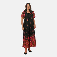 Easy Essentials Black Floral Knit Zip Front Lounge Dress - L