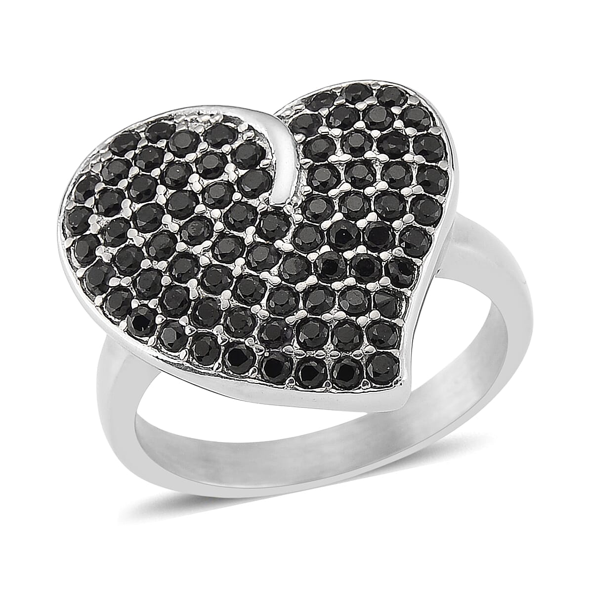 Thai Black Spinel 0.80 ctw Heart Ring in Stainless Steel (Size 10.0)
