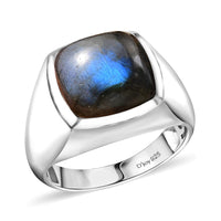 Malagasy Labradorite 8.60 ctw Men's Ring in Rhodium Over Sterling Silver (Size 10.0)