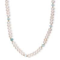 D'Joy White Freshwater Pearl and Larimar 10.00 ctw Necklace in 18K Vermeil Yellow Gold Over Sterling Silver 18 Inches