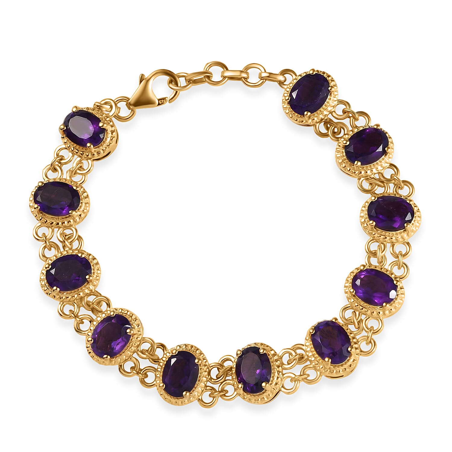 D'Joy African Amethyst 12.60 ctw Bracelet in 18K Vermeil Yellow Gold Over Sterling Silver (7.25 In)