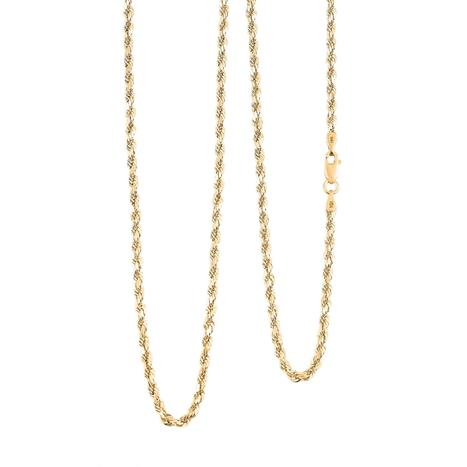 14K Yellow Gold Rope Chain Necklace (22 Inches) (3mm, 3.8 Grams)
