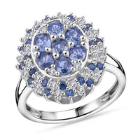 Premium Ceylon Blue Sapphire, Moissanite Ring in Rhodium Over Sterling Silver (Size 10.0) 2.40 ctw