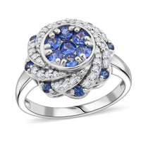 Premium Ceylon Blue Sapphire, Moissanite Ring in Rhodium Over Sterling Silver (Size 8) 1.65 ctw